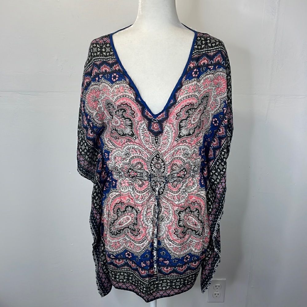 Oasis Duster Kaftan Paisley printBoho Beach Cover Top size Small